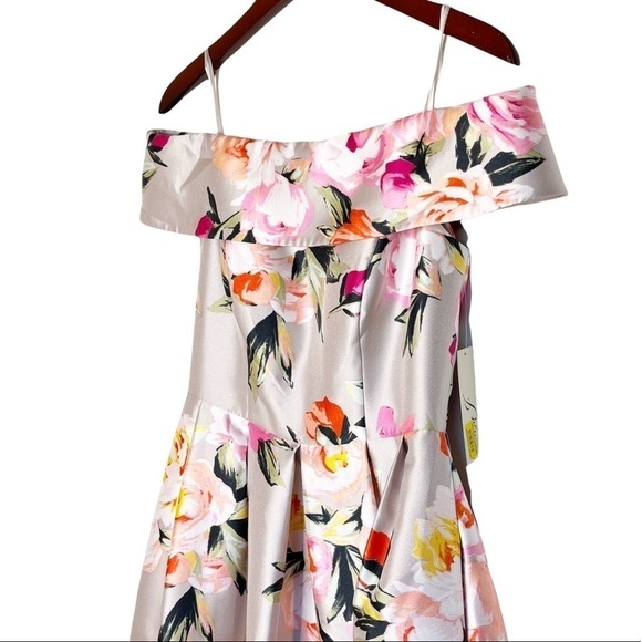 ELIZA J NWT Floral Off the Shoulder Mikado Dress Size 4 in Multi Floral Print - Picture 5 of 16